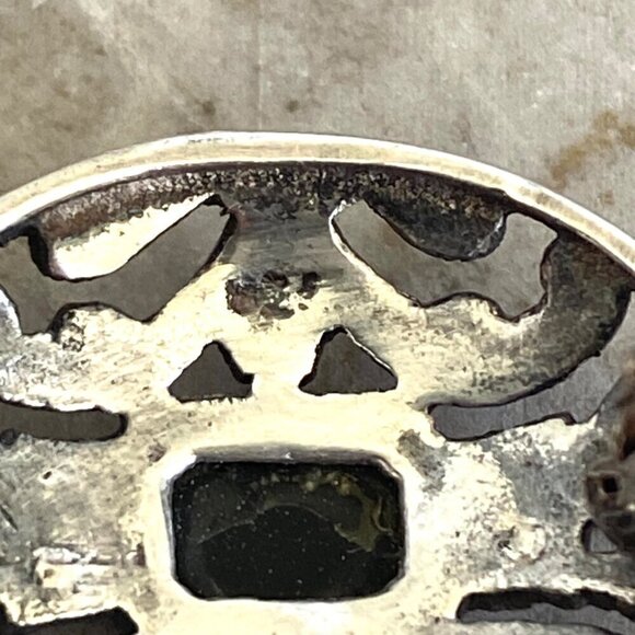 Sterling Silver 925 Dainty 0.89" Oval Black Onyx & Marcasite Brooch - Picture 9 of 16